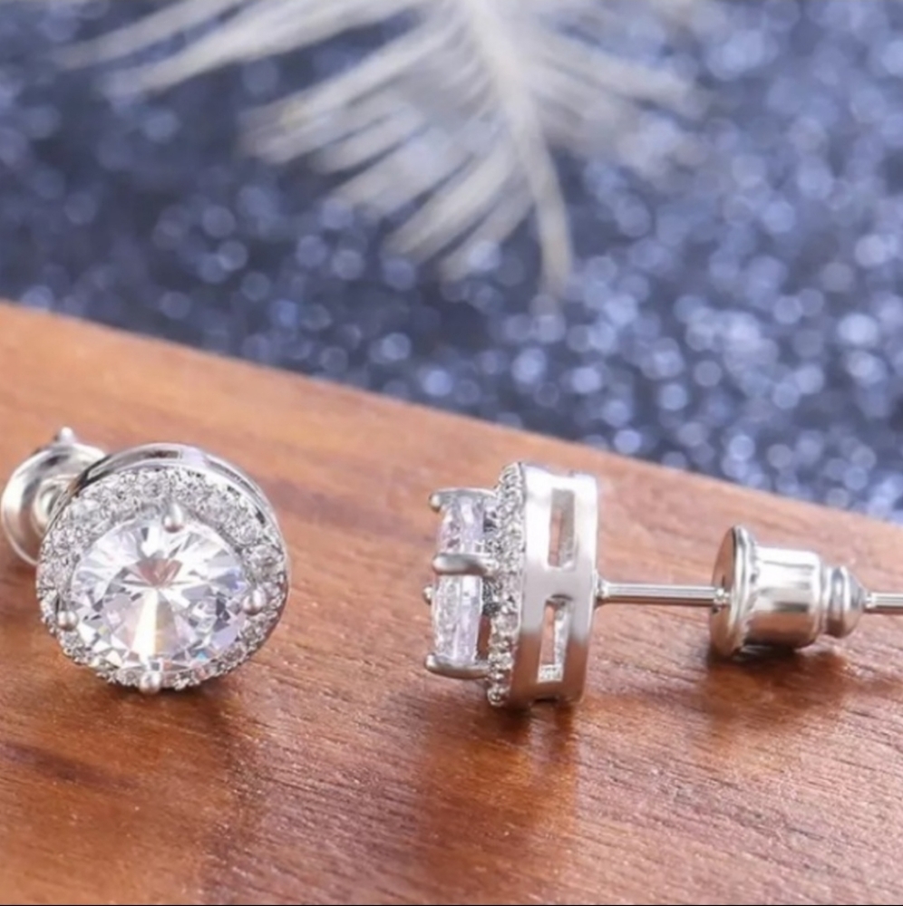 .925 ROUND Princess Earrings - Picture 3 of 4